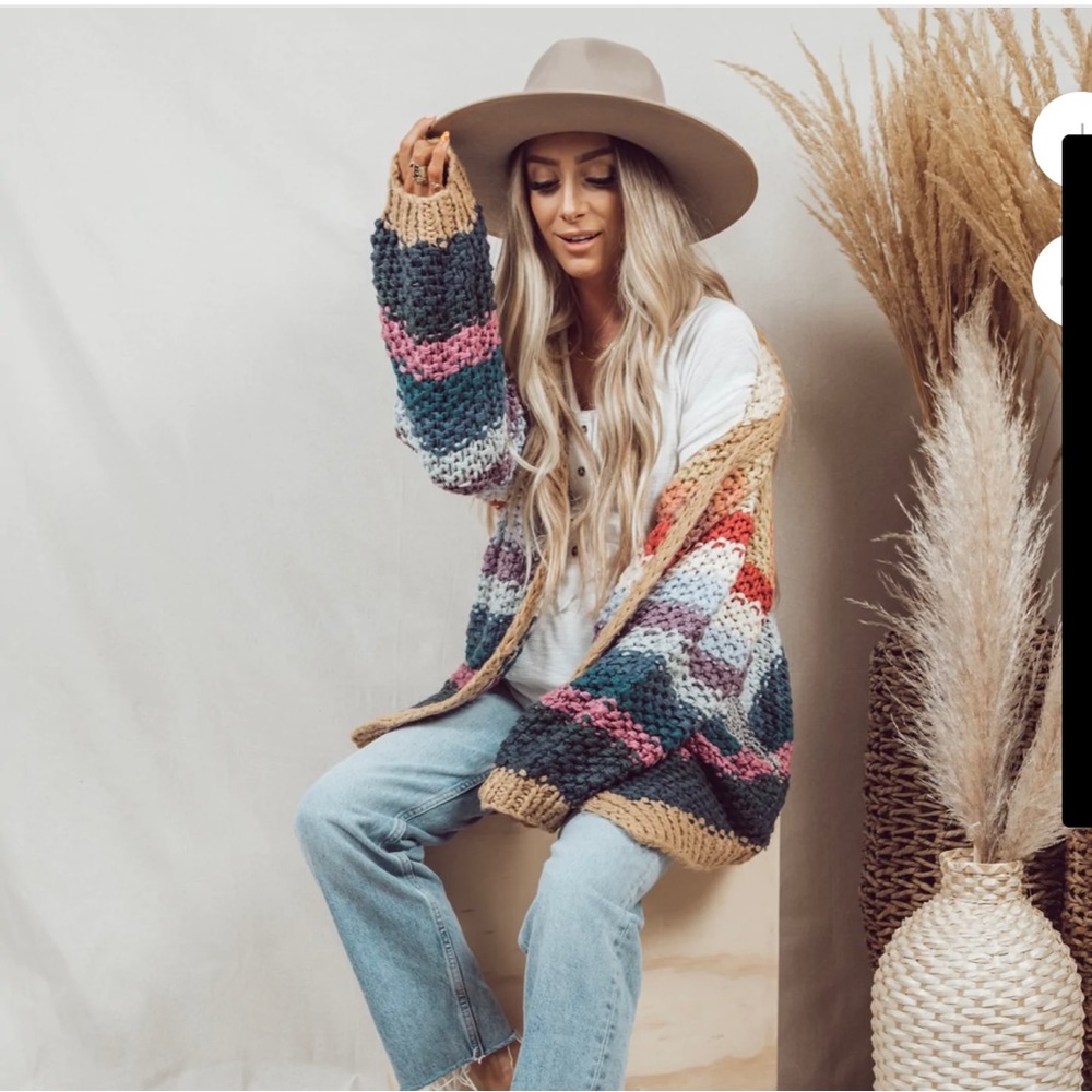 Bohme Rainbow Cable Knit Cardigan Sweater Fall Bohemian Boho Size S NWT